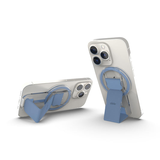 CLCKR Finger Phone Grip for MagSafe Stand Phone Grip Loop Holder with Kickstand Magnetic Phone Grip Holder for iPhone 16/15/14/13/12 Pro Max Plus Series Clear Blue
