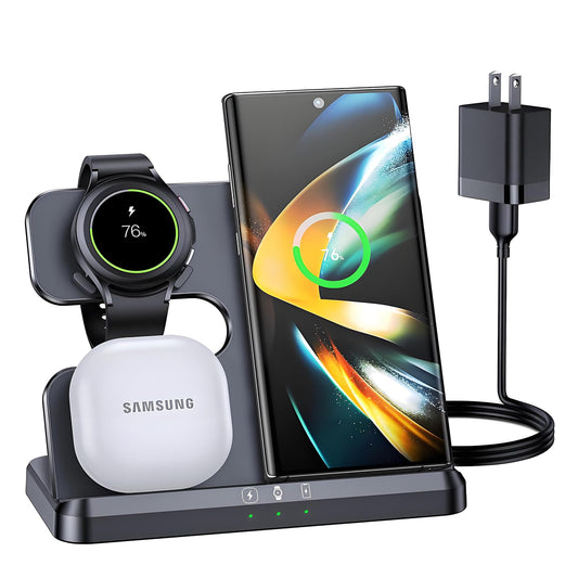 WEKEFON 3 in 1 Wireless Charging Station for SamsungWireless Charger Stand for Samsung Galaxy S24 Ultra Plus S23 S22 S21 S20 Wireless Charger for Samsung Watch 6 5 4 3 Buds 2 Pro/Live (Black)