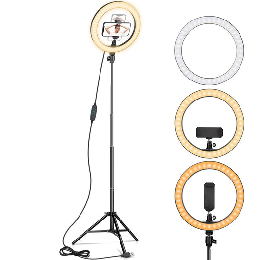 Ring Light 10" with 67" Extended Tripod Stand & Phone Holder for YouTube Video Camera Led Ring Light for Streaming Makeup Selfie Photography Compatible with iPhone Android