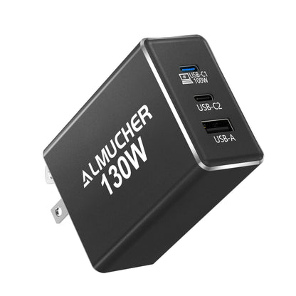 130W USB C Charger Block 3 Port GaN Foldable Compact Fast Wall Charger Single Port 100W USB C Charger Power Adapter for MacBook Pro/Air iPhone15 Pro iPad Pro Samsung GalaxyPixelbook (Black)